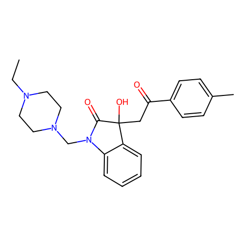 1-((4-ethylpiperazin-1-yl)methyl)-3-hydroxy-3-(2-oxo-2-(p-tolyl)ethyl)indolin-2-one structure