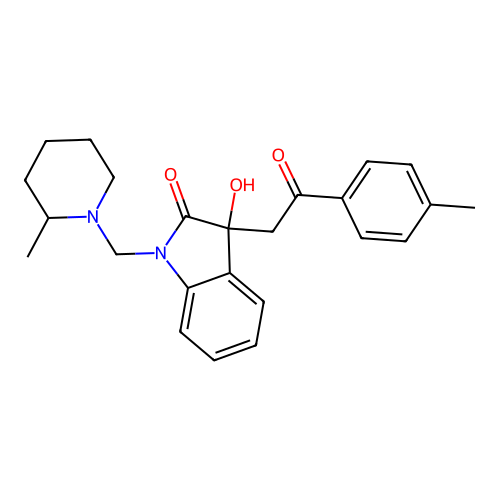 3-hydroxy-1-((2-methylpiperidin-1-yl)methyl)-3-(2-oxo-2-(p-tolyl)ethyl)indolin-2-one structure