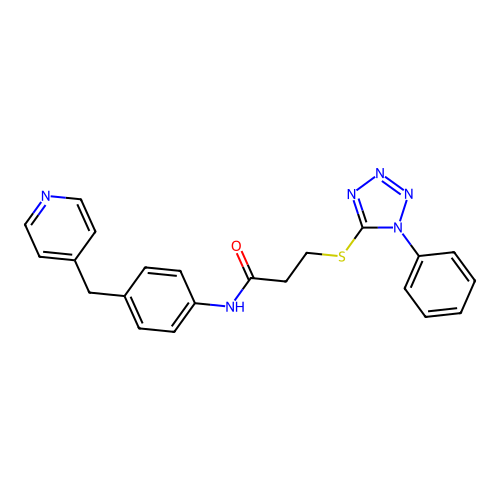 3-(1-phenyltetrazol-5-yl)sulfanyl-N-[4-(pyridin-4-ylmethyl)phenyl]propanamide structure