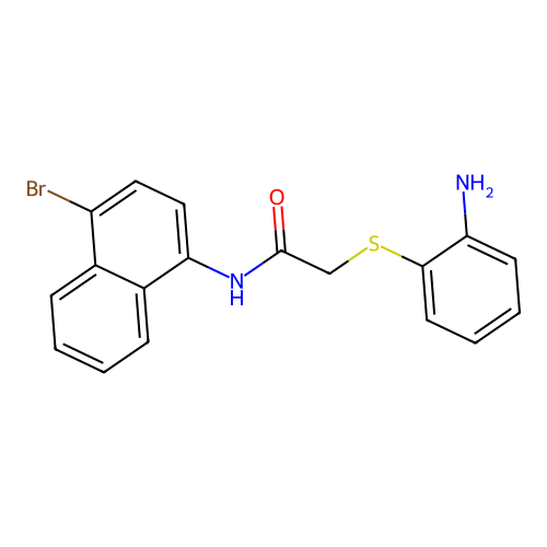2-(2-aminophenyl)sulfanyl-N-(4-bromonaphthalen-1-yl)acetamide structure