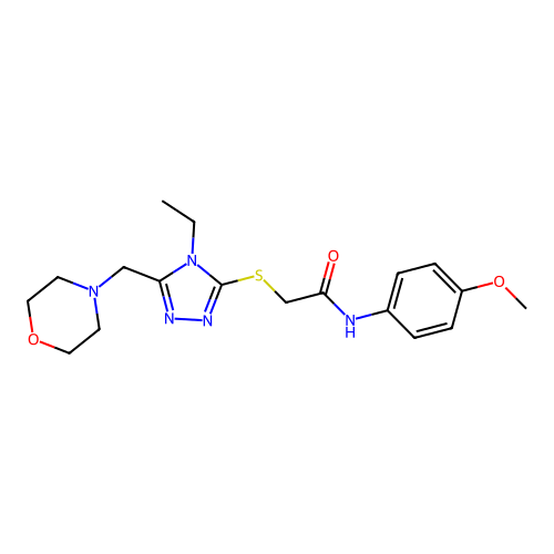 2-[[4-ethyl-5-(morpholin-4-ylmethyl)-1,2,4-triazol-3-yl]sulfanyl]-N-(4-methoxyphenyl)acetamide structure