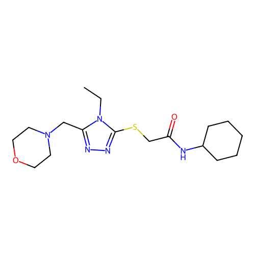 N-cyclohexyl-2-[[4-ethyl-5-(morpholin-4-ylmethyl)-1,2,4-triazol-3-yl]sulfanyl]acetamide structure