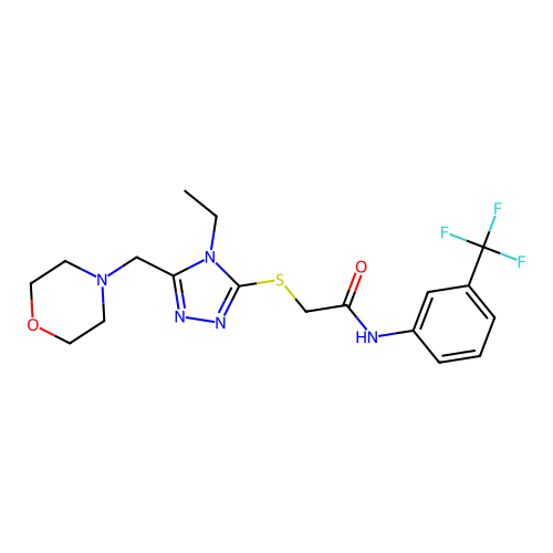 2-[[4-ethyl-5-(morpholin-4-ylmethyl)-1,2,4-triazol-3-yl]sulfanyl]-N-[3-(trifluoromethyl)phenyl]acetamide structure