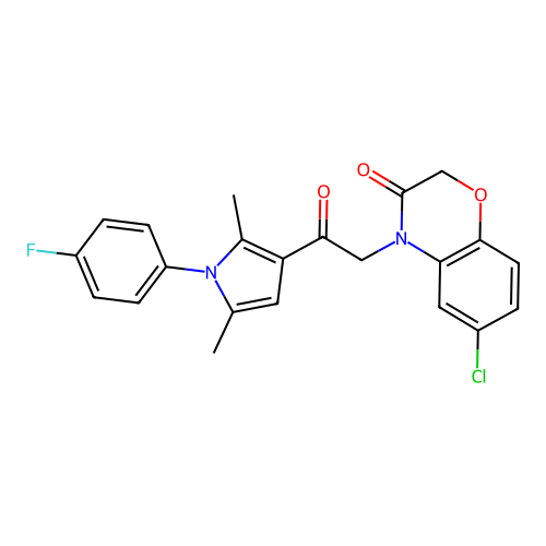 6-chloro-4-{2-[1-(4-fluorophenyl)-2,5-dimethyl-1H-pyrrol-3-yl]-2-oxoethyl}-2H-1,4-benzoxazin-3(4H)-one structure