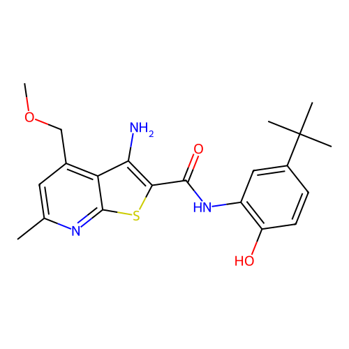 3-amino-N-(5-(tert-butyl)-2-hydroxyphenyl)-4-(methoxymethyl)-6-methylthieno[2,3-b]pyridine-2-carboxamide structure
