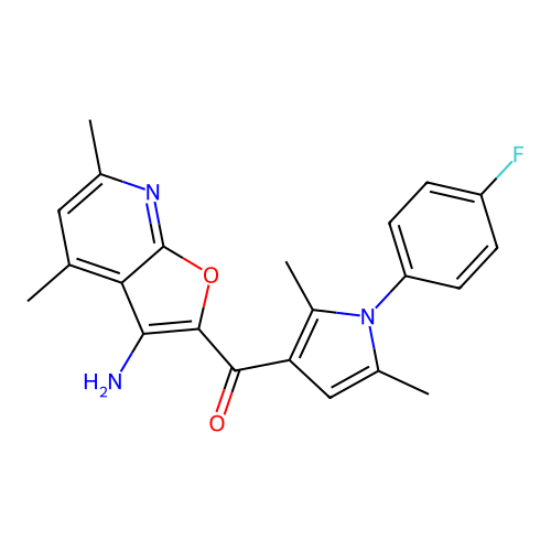 (3-amino-4,6-dimethylfuro[2,3-b]pyridin-2-yl)(1-(4-fluorophenyl)-2,5-dimethyl-1H-pyrrol-3-yl)methanone structure