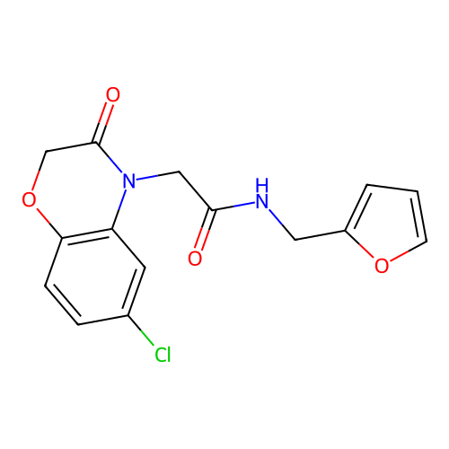 2-(6-chloro-3-oxo-1,4-benzoxazin-4-yl)-N-(furan-2-ylmethyl)acetamide structure
