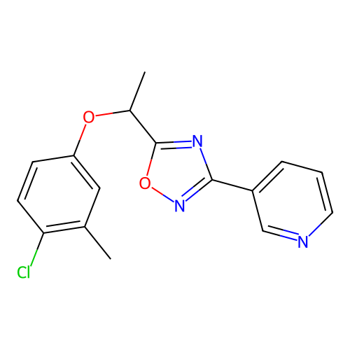 3-{5-[1-(4-Chloro-3-methylphenoxy)ethyl]-1,2,4-oxadiazol-3-yl}pyridine structure