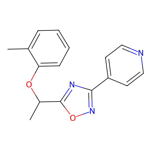 4-{5-[1-(2-Methylphenoxy)ethyl]-1,2,4-oxadiazol-3-yl}pyridine structure