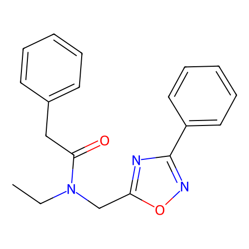 N-ethyl-2-phenyl-N-[(3-phenyl-1,2,4-oxadiazol-5-yl)methyl]acetamide structure