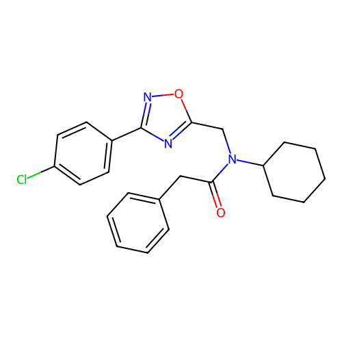 N-((3-(4-chlorophenyl)-1,2,4-oxadiazol-5-yl)methyl)-N-cyclohexyl-2-phenylacetamide structure