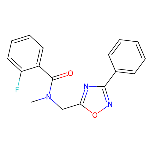 2-fluoro-N-methyl-N-[(3-phenyl-1,2,4-oxadiazol-5-yl)methyl]benzamide structure