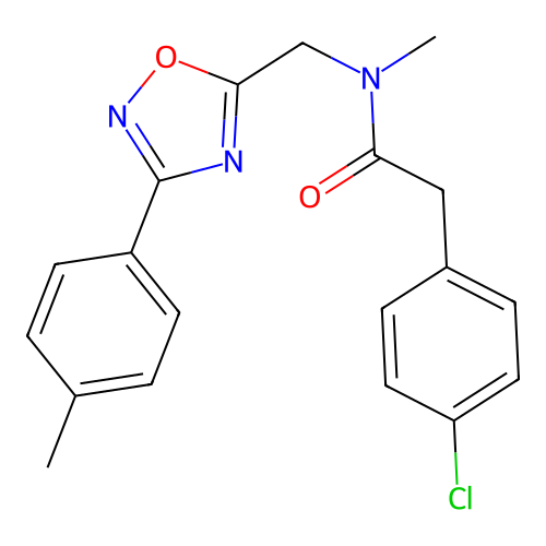 2-(4-chlorophenyl)-N-methyl-N-[[3-(4-methylphenyl)-1,2,4-oxadiazol-5-yl]methyl]acetamide structure
