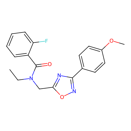 N-ethyl-2-fluoro-N-[[3-(4-methoxyphenyl)-1,2,4-oxadiazol-5-yl]methyl]benzamide structure