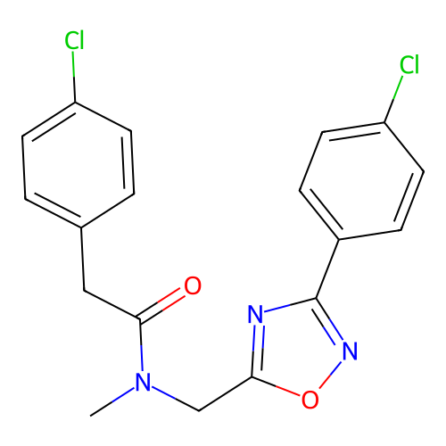 2-(4-chlorophenyl)-N-[[3-(4-chlorophenyl)-1,2,4-oxadiazol-5-yl]methyl]-N-methylacetamide structure