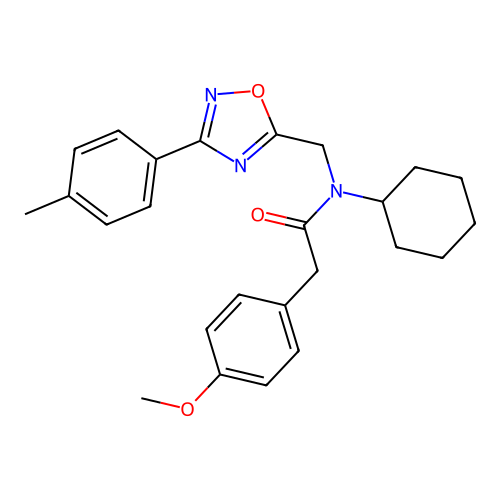 N-cyclohexyl-2-(4-methoxyphenyl)-N-((3-(p-tolyl)-1,2,4-oxadiazol-5-yl)methyl)acetamide structure