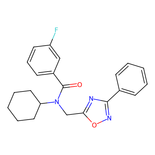N-cyclohexyl-3-fluoro-N-[(3-phenyl-1,2,4-oxadiazol-5-yl)methyl]benzamide structure