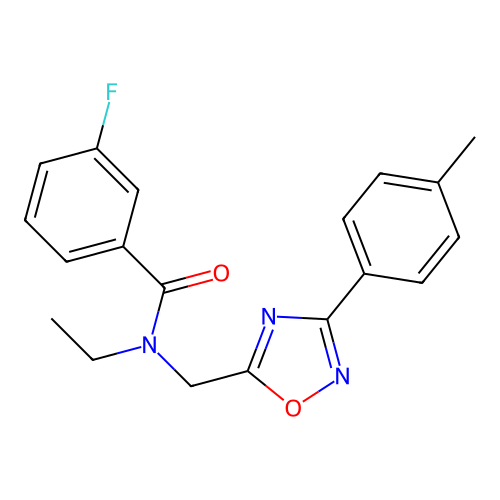 N-ethyl-3-fluoro-N-[[3-(4-methylphenyl)-1,2,4-oxadiazol-5-yl]methyl]benzamide structure