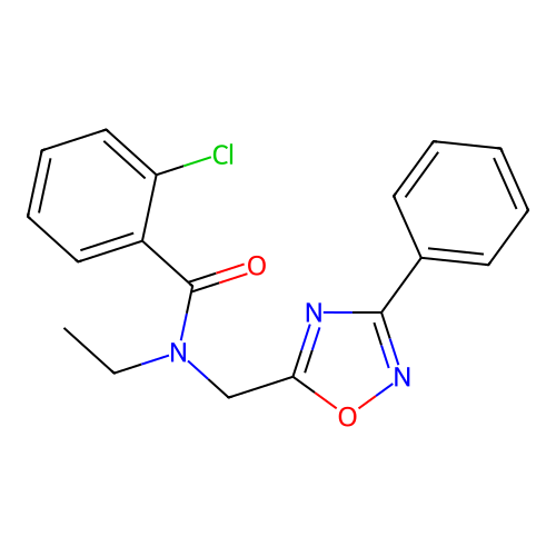 2-chloro-N-ethyl-N-[(3-phenyl-1,2,4-oxadiazol-5-yl)methyl]benzamide structure