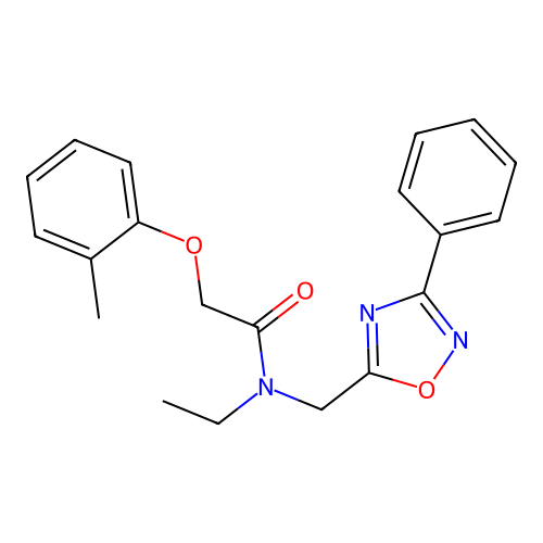 N-ethyl-2-(2-methylphenoxy)-N-[(3-phenyl-1,2,4-oxadiazol-5-yl)methyl]acetamide structure