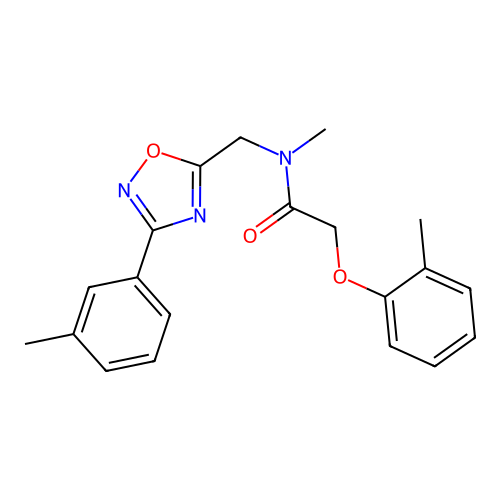 N-methyl-2-(2-methylphenoxy)-N-[[3-(3-methylphenyl)-1,2,4-oxadiazol-5-yl]methyl]acetamide structure