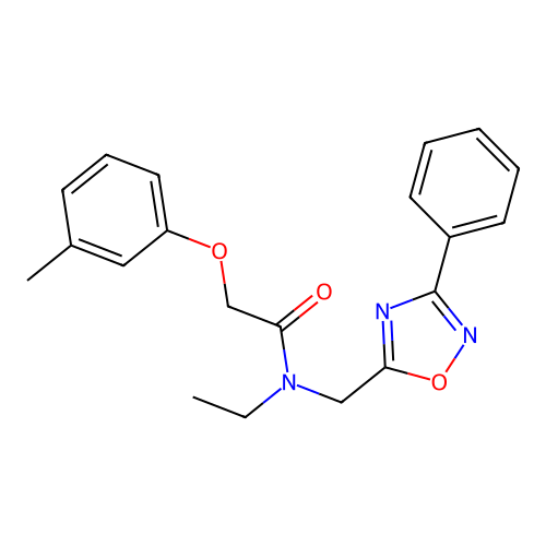 N-ethyl-2-(3-methylphenoxy)-N-[(3-phenyl-1,2,4-oxadiazol-5-yl)methyl]acetamide structure