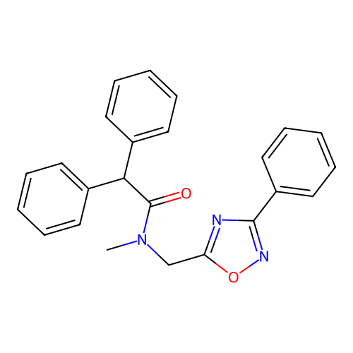 N-methyl-2,2-diphenyl-N-[(3-phenyl-1,2,4-oxadiazol-5-yl)methyl]acetamide structure