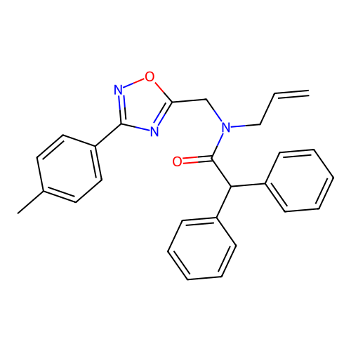 N-[[3-(4-methylphenyl)-1,2,4-oxadiazol-5-yl]methyl]-2,2-diphenyl-N-prop-2-enylacetamide structure