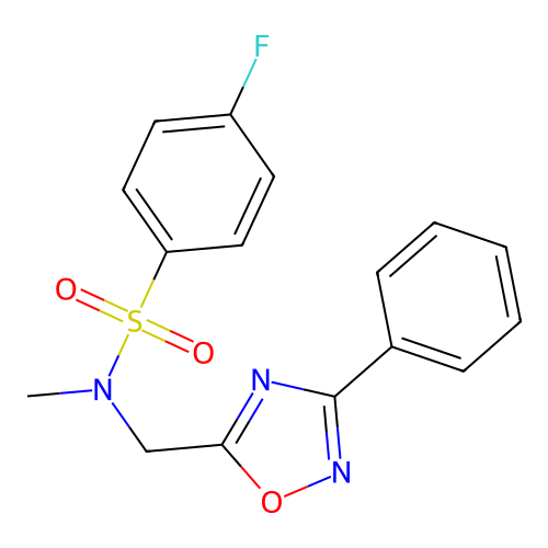 4-fluoro-N-methyl-N-[(3-phenyl-1,2,4-oxadiazol-5-yl)methyl]benzenesulfonamide structure