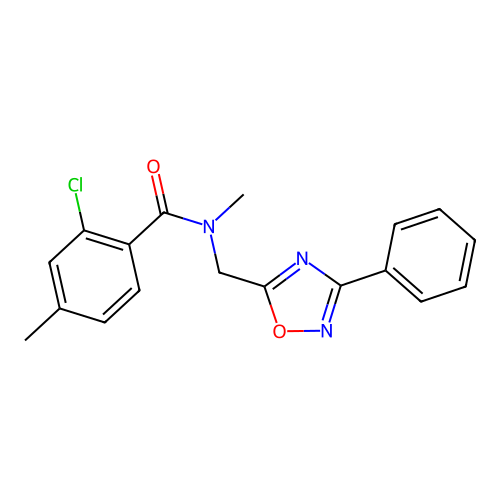 2-chloro-N,4-dimethyl-N-[(3-phenyl-1,2,4-oxadiazol-5-yl)methyl]benzamide structure