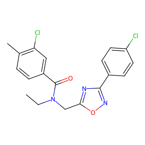 3-chloro-N-{[3-(4-chlorophenyl)-1,2,4-oxadiazol-5-yl]methyl}-N-ethyl-4-methylbenzamide structure
