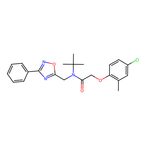 N-tert-butyl-2-(4-chloro-2-methylphenoxy)-N-[(3-phenyl-1,2,4-oxadiazol-5-yl)methyl]acetamide structure