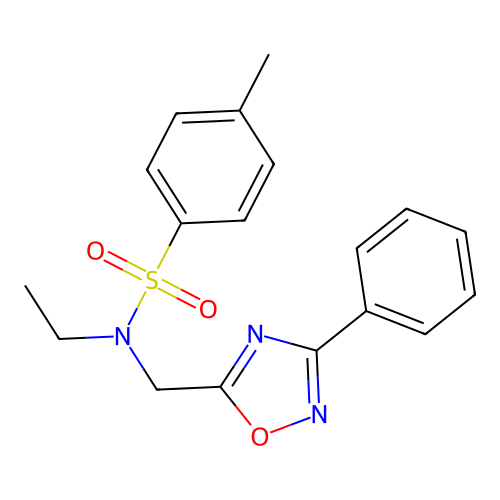 N-ethyl-4-methyl-N-[(3-phenyl-1,2,4-oxadiazol-5-yl)methyl]benzenesulfonamide structure