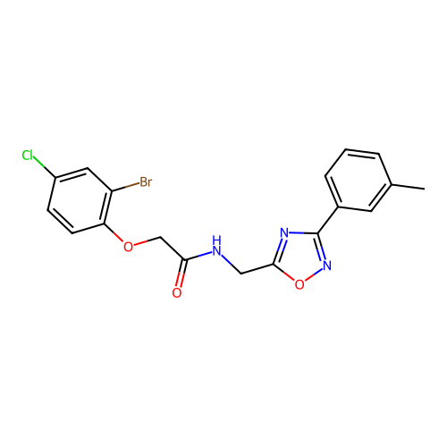 2-(2-bromo-4-chlorophenoxy)-N-[[3-(3-methylphenyl)-1,2,4-oxadiazol-5-yl]methyl]acetamide structure