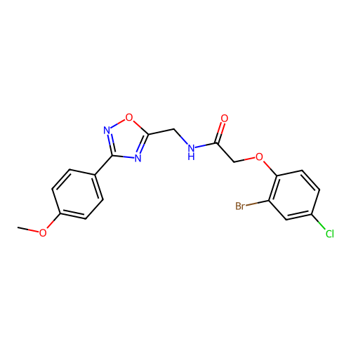 2-(2-bromo-4-chlorophenoxy)-N-[[3-(4-methoxyphenyl)-1,2,4-oxadiazol-5-yl]methyl]acetamide structure