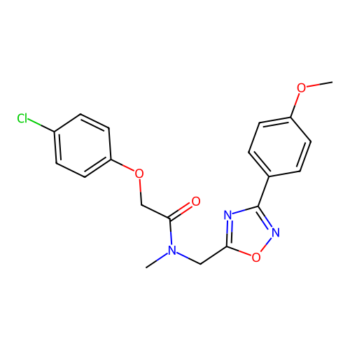 2-(4-chlorophenoxy)-N-[[3-(4-methoxyphenyl)-1,2,4-oxadiazol-5-yl]methyl]-N-methylacetamide structure