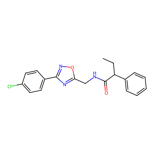 N-[[3-(4-chlorophenyl)-1,2,4-oxadiazol-5-yl]methyl]-2-phenylbutanamide structure