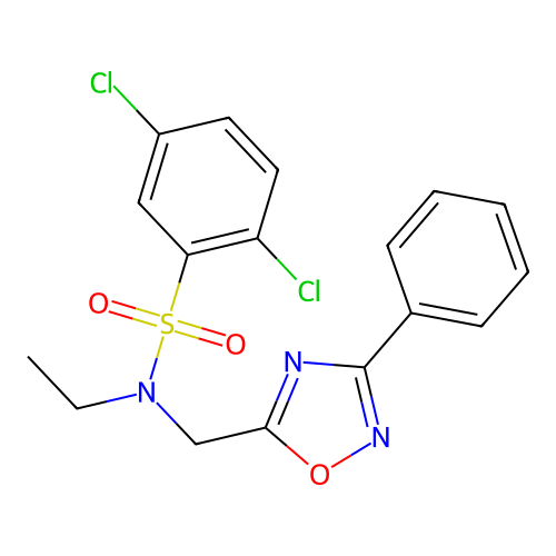 2,5-dichloro-N-ethyl-N-[(3-phenyl-1,2,4-oxadiazol-5-yl)methyl]benzenesulfonamide structure