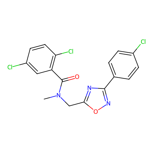 2,5-dichloro-N-{[3-(4-chlorophenyl)-1,2,4-oxadiazol-5-yl]methyl}-N-methylbenzamide structure