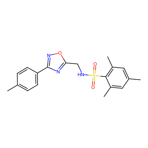 2,4,6-trimethyl-N-[[3-(4-methylphenyl)-1,2,4-oxadiazol-5-yl]methyl]benzenesulfonamide structure