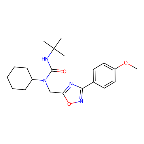3-tert-butyl-1-cyclohexyl-1-[[3-(4-methoxyphenyl)-1,2,4-oxadiazol-5-yl]methyl]urea structure