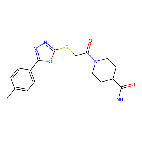 1-(2-((5-(p-Tolyl)-1,3,4-oxadiazol-2-yl)thio)acetyl)piperidine-4-carboxamide structure