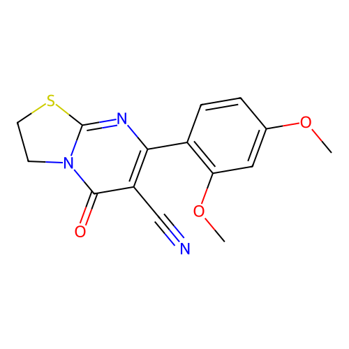 7-(2,4-dimethoxyphenyl)-5-oxo-2,3-dihydro-[1,3]thiazolo[3,2-a]pyrimidine-6-carbonitrile structure