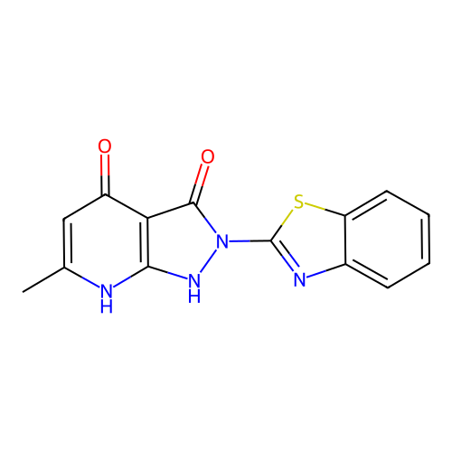 2-(benzo[d]thiazol-2-yl)-6-methyl-1H-pyrazolo[3,4-b]pyridine-3,4(2H,7H)-dione structure