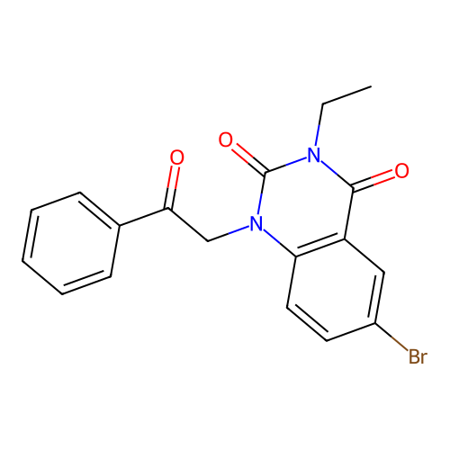 6-bromo-3-ethyl-1-(2-oxo-2-phenylethyl)quinazoline-2,4(1H,3H)-dione structure