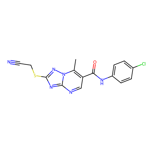 N-(4-chlorophenyl)-2-((cyanomethyl)thio)-7-methyl-[1,2,4]triazolo[1,5-a]pyrimidine-6-carboxamide structure