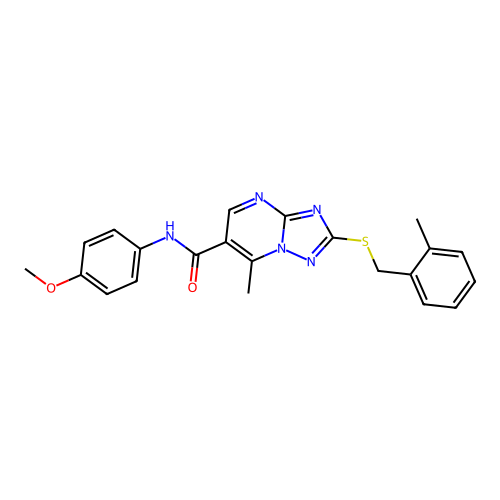 N-(4-methoxyphenyl)-7-methyl-2-[(2-methylbenzyl)sulfanyl][1,2,4]triazolo[1,5-a]pyrimidine-6-carboxamide structure
