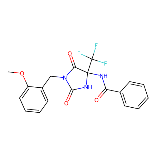 N-(1-(2-methoxybenzyl)-2,5-dioxo-4-(trifluoromethyl)imidazolidin-4-yl)benzamide structure