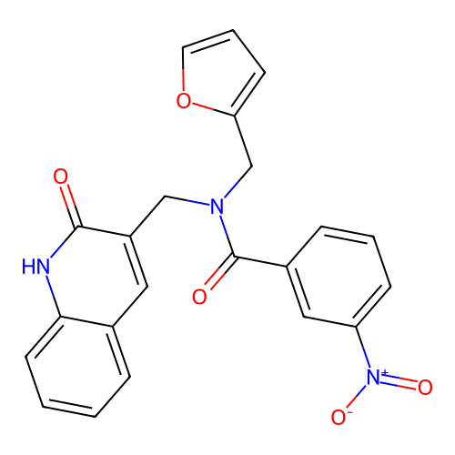 N-(furan-2-ylmethyl)-3-nitro-N-[(2-oxo-1H-quinolin-3-yl)methyl]benzamide structure