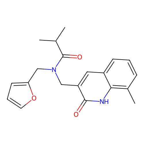 N-(furan-2-ylmethyl)-N-((2-hydroxy-8-methylquinolin-3-yl)methyl)isobutyramide structure